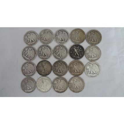 Walking Liberty Half Dollar 19 Coin Lot 90% Silver