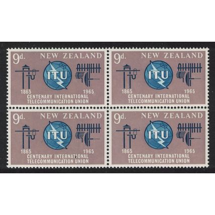 New Zealand Centenary of ITU Block of 4 1965 MNH SG#828