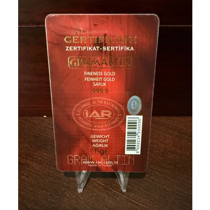 1 Gram Gold Bar Istanbul Altin Rafinerisi in Plastic Assay Card