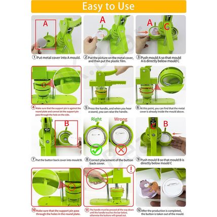Button Maker Machine - Multiple Sizes 1.25In+2.25In, Kit for DIY Gifts, Button P