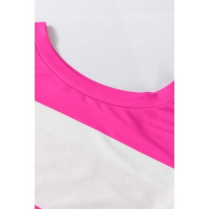 Rose Red Colorblock Striped Drop Shoulder Long Sleeve Top