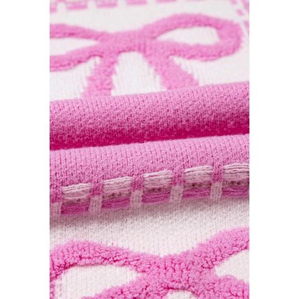Pink Bow Knot Two Tone Checkered Crew Neck Sweater