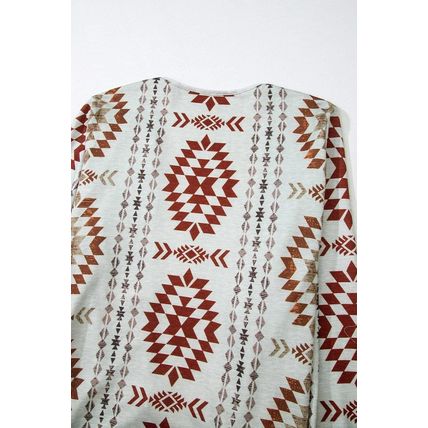 Brown Western Aztec Printed Open Front Long Cardigan
