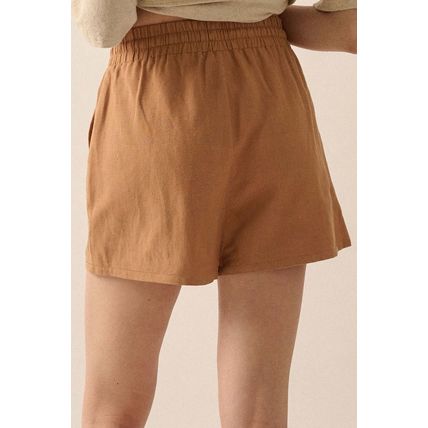 Khaki Embroidered Boho Tasseled Drawstring Elastic Waist Casual shorts