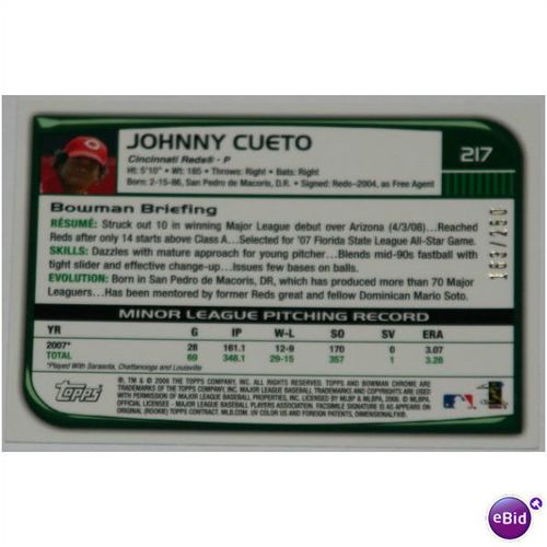 2008 Bowman Chrome X-Fractors - #217 - Johnny Cueto 163/250