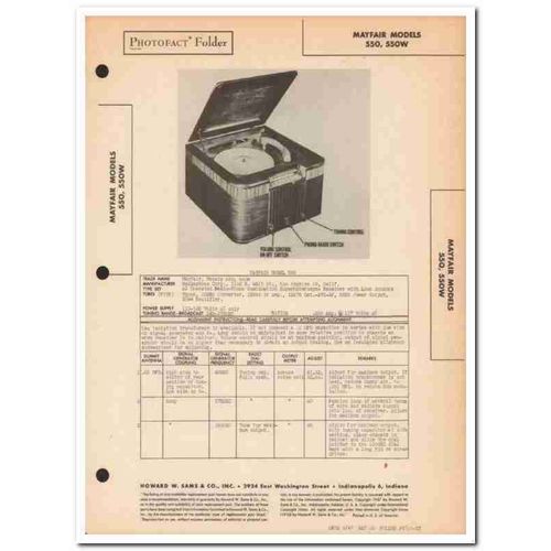 mayfair model 550 550w am radio phono phonograph sams photofact manual