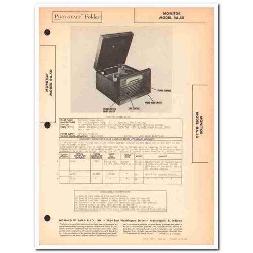 monitor model ra-50 5-tube am radio phonograph sams photofact manual
