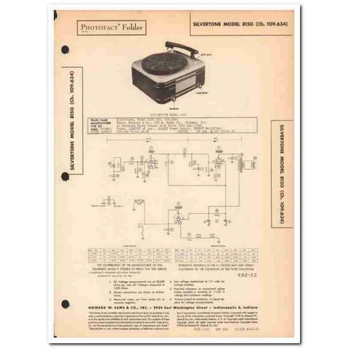 silvertone model 8150 3-tube record player phono sams photofact manual