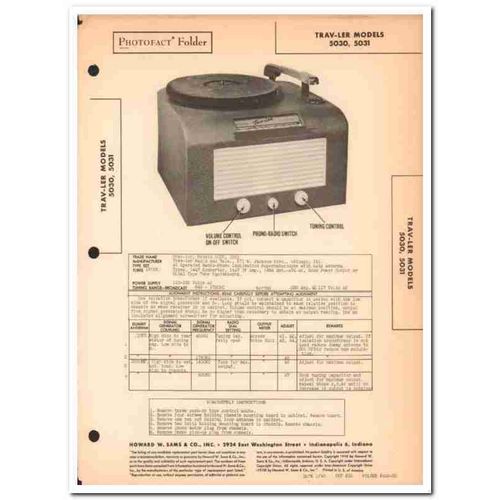 trav-ler model 5030 5031 4-tube am radio phono sams photofact manual
