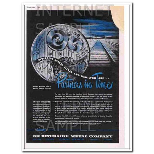 RIVERSIDE METAL COMPANY 1948 Hamilton watch nickel silver vintage ad