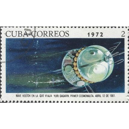 CUBA, SPACE, Vostok I, blue 1972, 2c