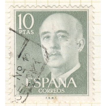 Spain 1955 - 10p dark olive green - General Franco portrait - used