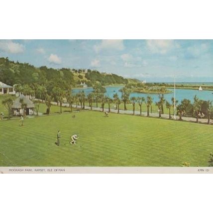 Mooragh Park Bowling Sports Green Players Isle Of Man Postcard