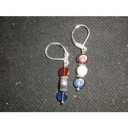 Smaall silvered red white blue swing dangle leverback earrings pettite or child
