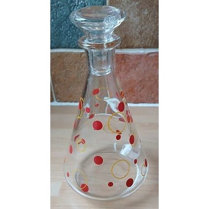 Red spot 'Atomic' Decanter with 4 shot glasses, retro, vintage, mid century