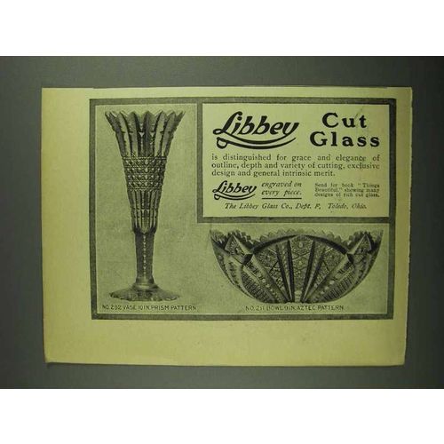 1902 Libbey Cut Glass Ad - No. 292 Vase, No. 211 Bowl