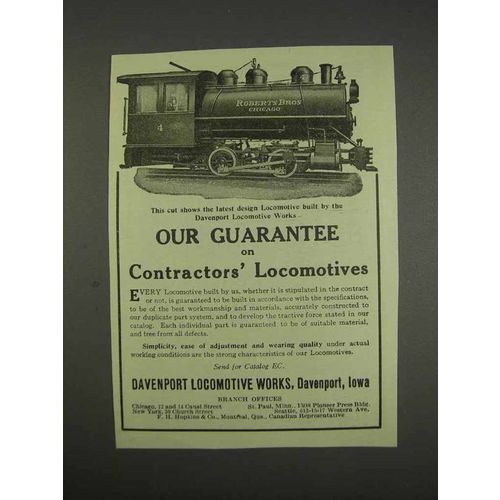 1913 Davenport Contractors' Locomotives Ad - Guarantee