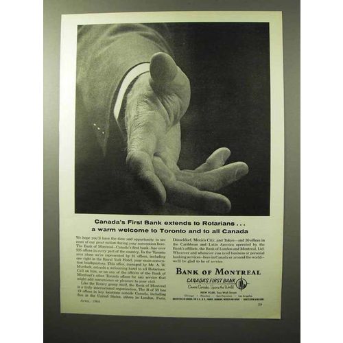 1964 Bank of Montreal Ad - Extends To Rotarians