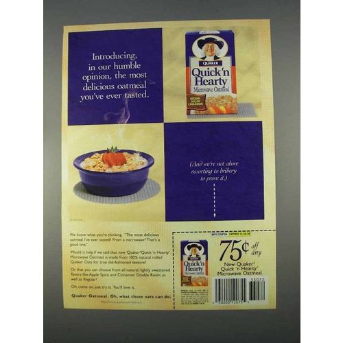 1996 Quaker Quick 'n Hearty Microwave Oatmeal Ad