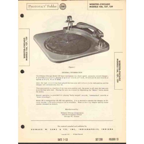 WEBSTER-CHICAGO model 126 127 129 record changer Sams Photofact manual