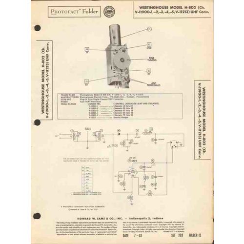 WESTINGHOUSE model H-802 TV UHF converter Sams Photofact Manual