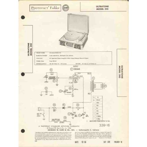 ULTRATONE model 310 3-speed record player phono Sams Photofact manual