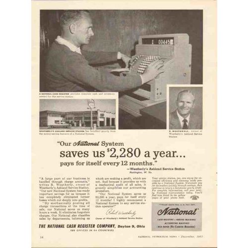 NATIONAL CASH REGISTER 1957 Ashland Service Station WV vintage ad