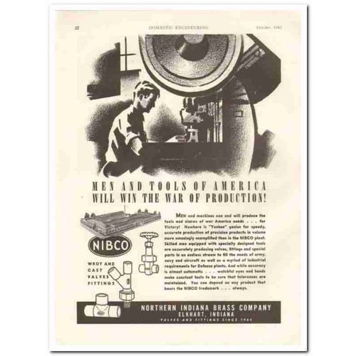 NORTHERN INDIANA BRASS COMPANY 1942 tools War of Production vintage ad