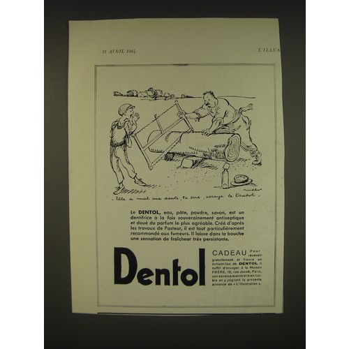 1934 Dentol Toothpaste Ad - in French - Elle a mal aux dents, ta sue, essaye le