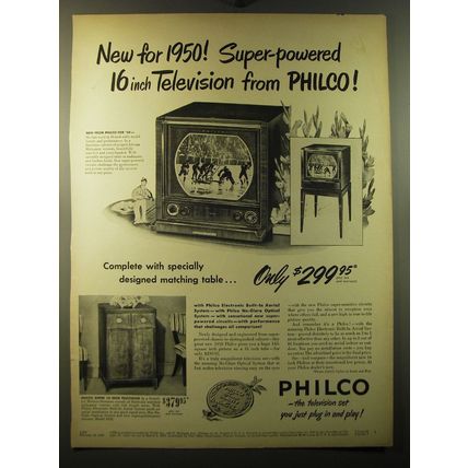 1950 Philco Televisions Ad - New for 1950! Super-powered 16 inch television