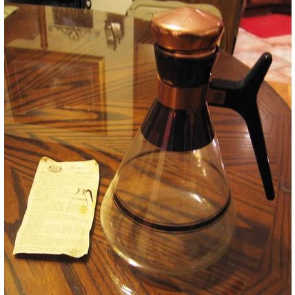 STANHOME HOSTESS GLASS 3CUP PLATINUM COPPER BEVERAGE COFFEE POT TEA CARAFE