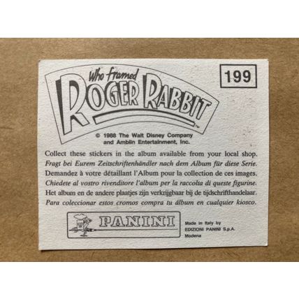 Who Framed Roger Rabbit Sticker # 199 (A) unused 1988 Panini Disney