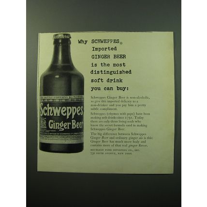 1950 Schweppes Ginger Beer Ad - Schweppes ginger beer is the most distinguished