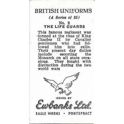 British Uniforms 1956 Ewbanks Sweet Card 2 - The Life Guards