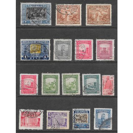 COLOMBIA USED RANGE SELECTION 16 STAMPS 40p FOR THE LOT