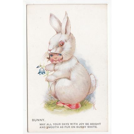 Child Bunny Rabbit Easter Greetings Art Postcard 5235