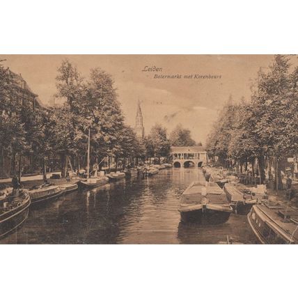 Ak Leiden Botermarkt Met Korenbeurs Dutch Boats Old Postcard