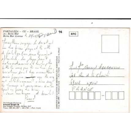 Fortaleza beira mar avenue Fortaleza Brazil Postcard used VGC
