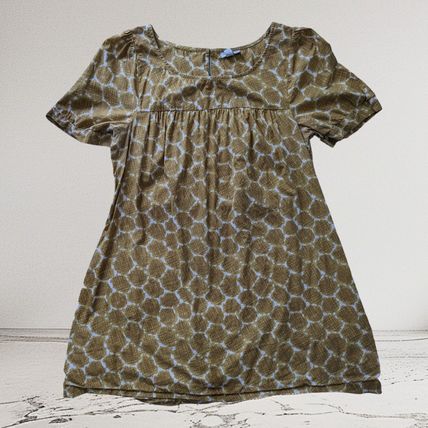 Mimi Maternity Gold White Ruffle Short Sleeve Cotton Scoop Neck Blouse Large Top