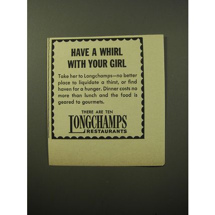 1960 Longchamps Restaurant Ad - Have a whirl with your girl
