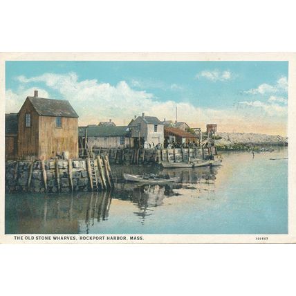 PC19067 The Old Stone Wharves. Rockport Harbor. Mass
