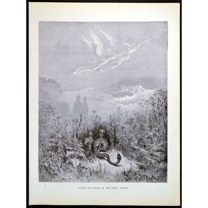 DANTE AND VIRGIL IN THE HAPPY VALLEY 1885 Gustave Doré ANTIQUE ENGRAVING