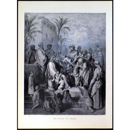 JESUS BLESSING THE CHILDREN 1885 Gustave Doré - Pannemaker ANTIQUE ENGRAVING