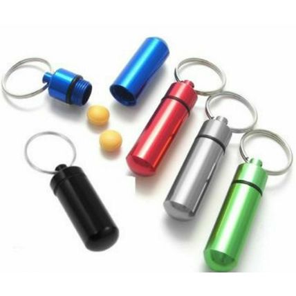 Aluminium cash CAPSULE waterproof money key ring tablet container emergency pill