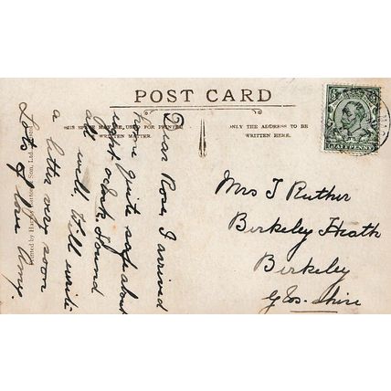 Genealogy Postcard sent to Mrs J RUTHIN, BERKELEY, Gloucestershire