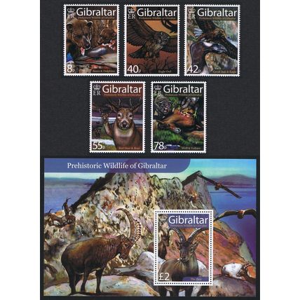 Gibraltar Birds Prehistoric Wildlife 5v+MS 2007 MNH SG#1220-MS1225
