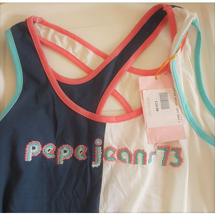 Pepe Jeans 73 Blue, Cream Pink Cotton Top Size M- L 12 UK