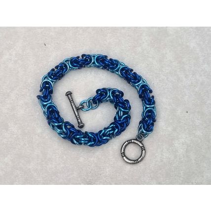 Electric Blue Chainmail Bracelet | Byzantine Weave Pattern | Aluminum Jump Rings