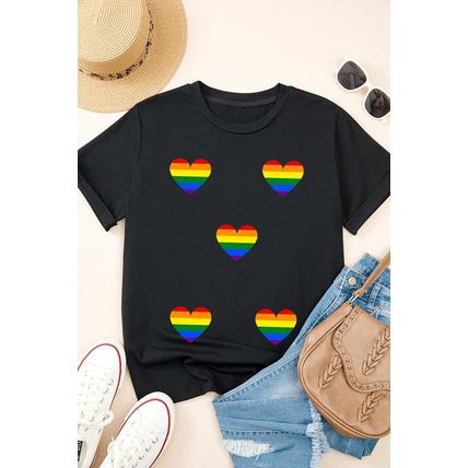 Black Heart Print Crew Neck Chic T Shirt