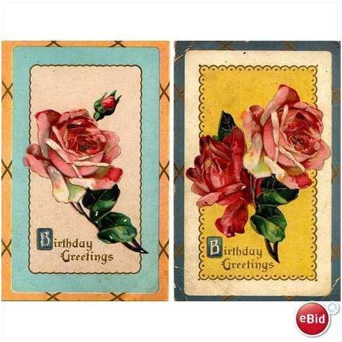 Lot of 2 Bergman #'s 378 1910's Birthday Greeting Roses